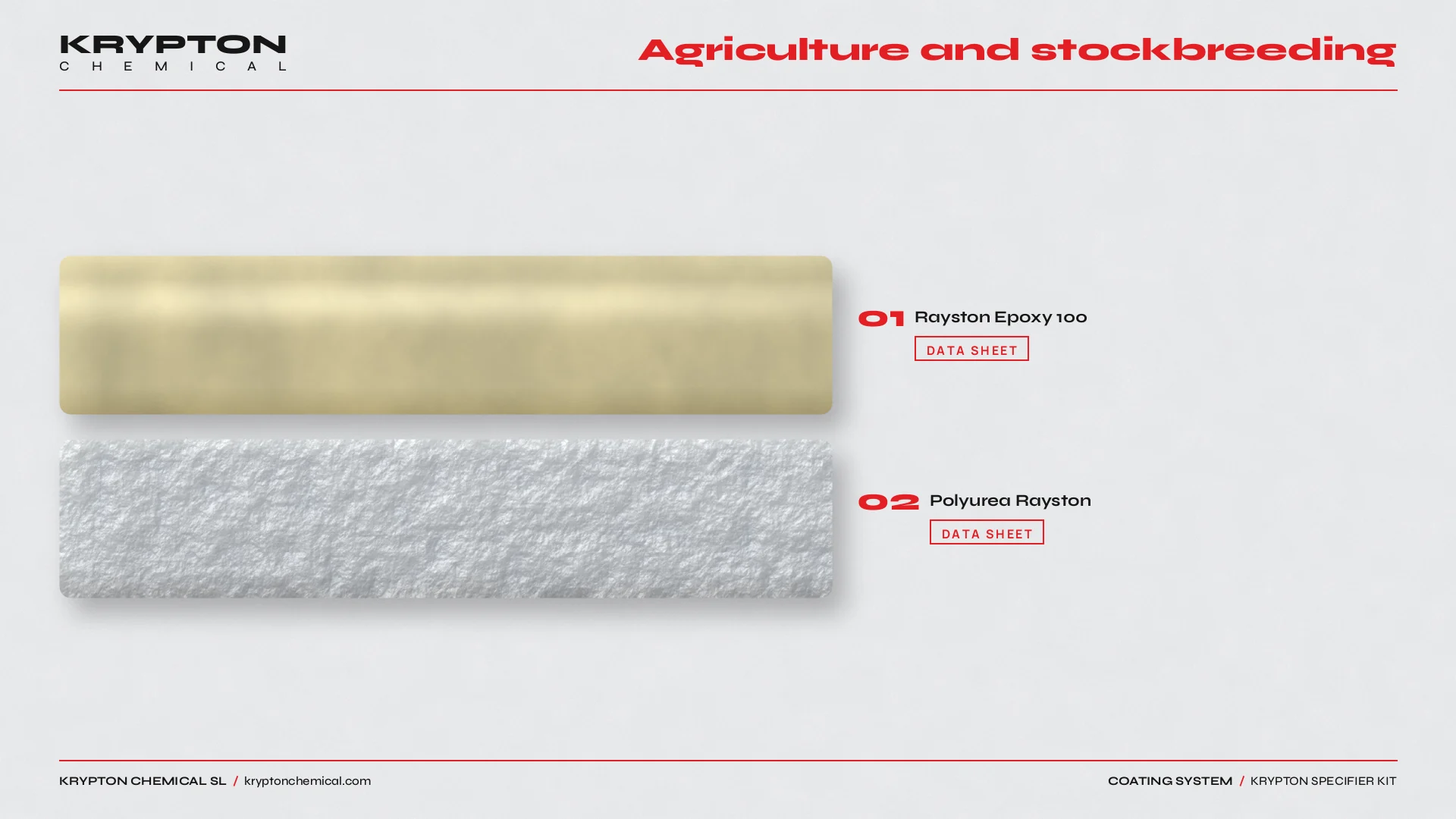 Krypton specifier kit, Agriculture and stockbreeding: Rayston Epoxy 100, Polyurea Rayston
