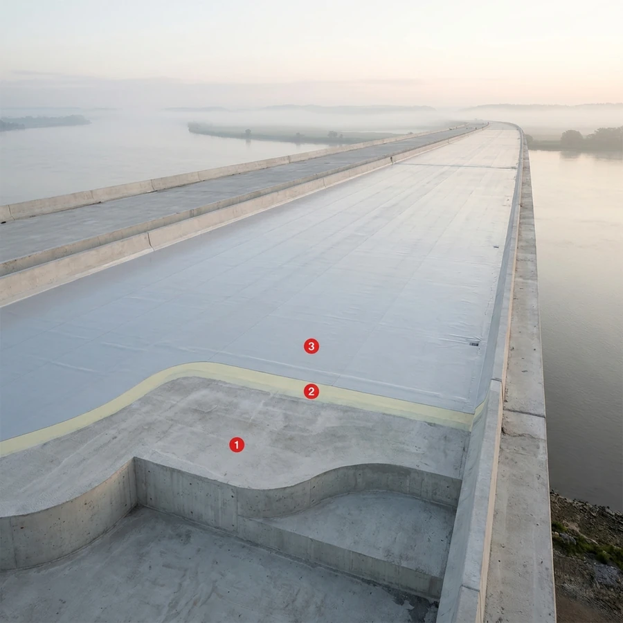 Bridge decks coating layers: Bridge concrete deck, Primer Epoxy Plus, Impermax Polyurea H Flex