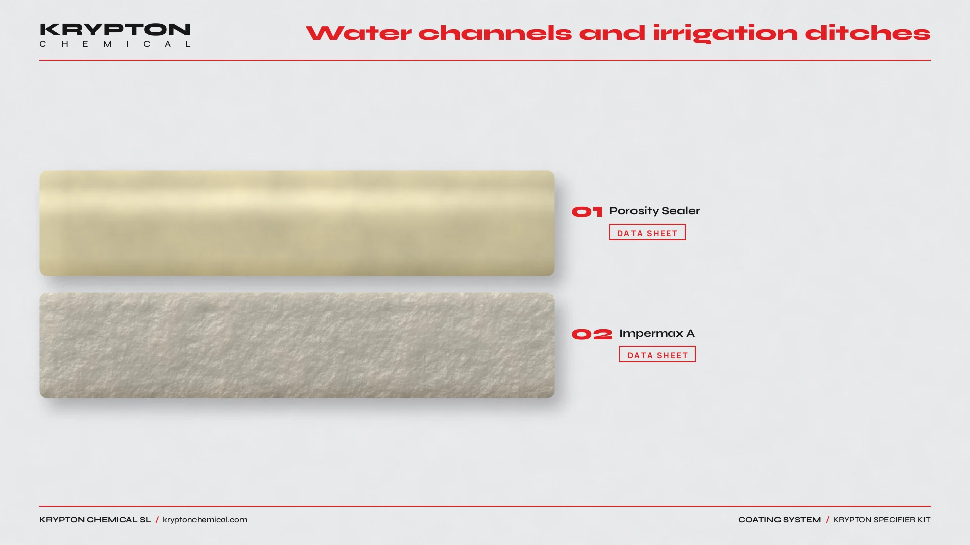 Krypton specifier kit, Water channels and irrigation ditches: Porosity Sealer, Impermax A