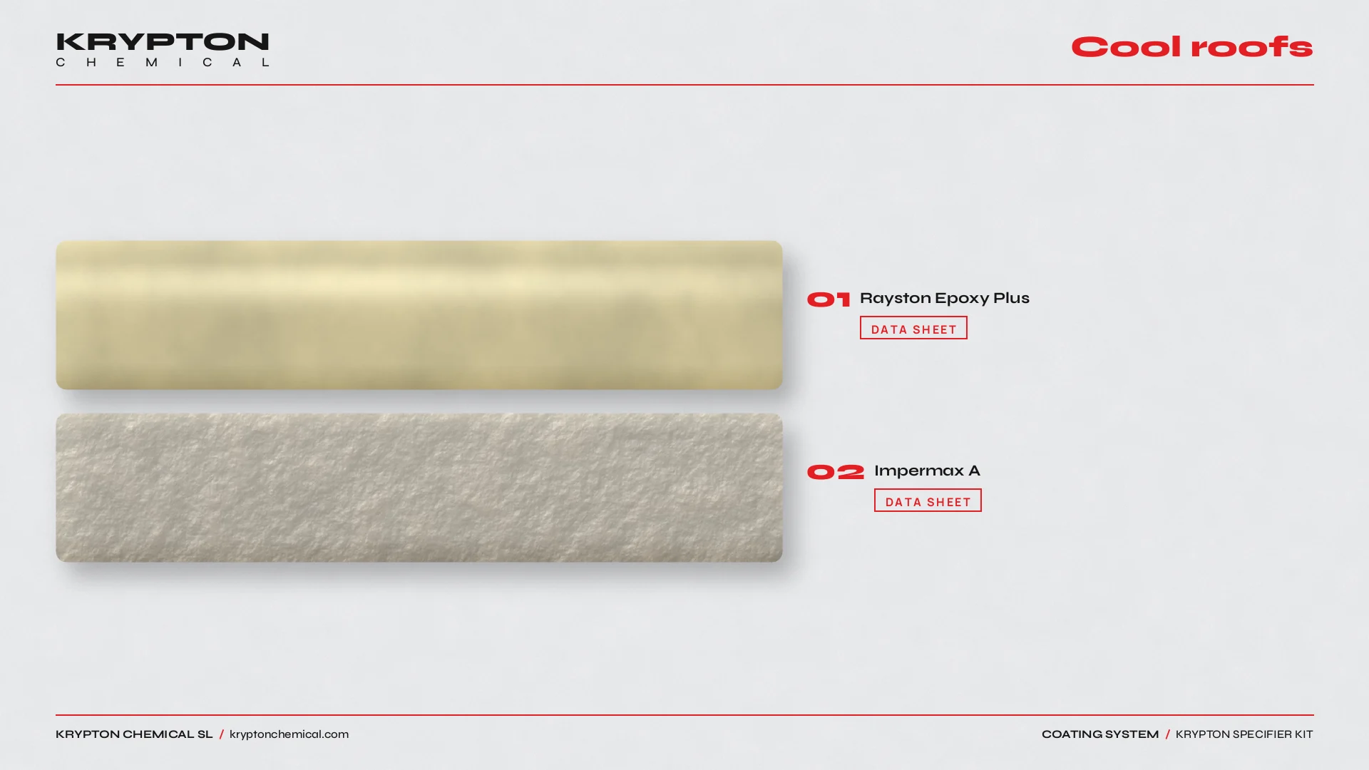 Krypton specifier kit, Cool roofs: Rayston Epoxy Plus, Impermax A
