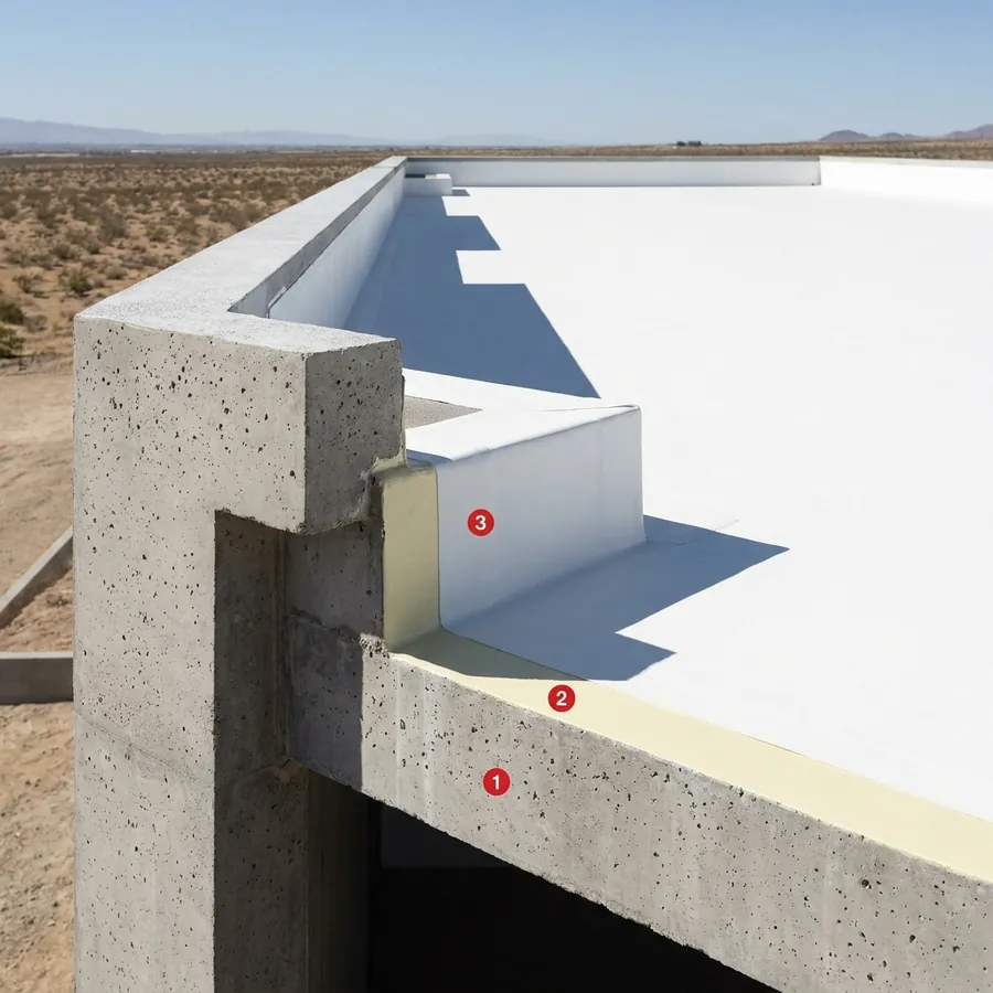 Cool roofs coating layers: Concrete deck / slab, Primer Epoxy Plus, Impermax A