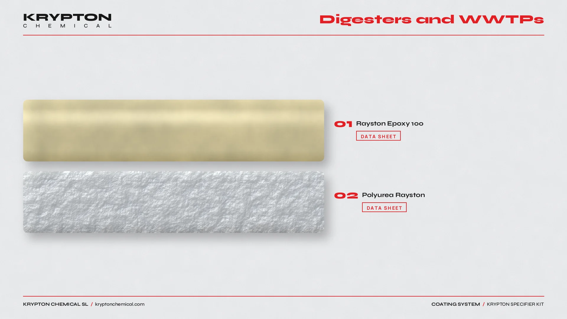 Krypton specifier kit, Digesters and WWTPs: Rayston Epoxy 100, Polyurea Rayston