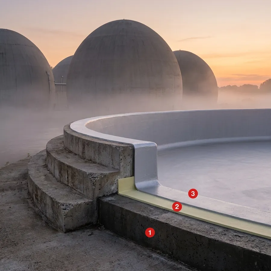 Digesters and WWTPs coating layers: Concrete substrate, Krypton ProLine PU AL Primer, Krypton ProLine CH55