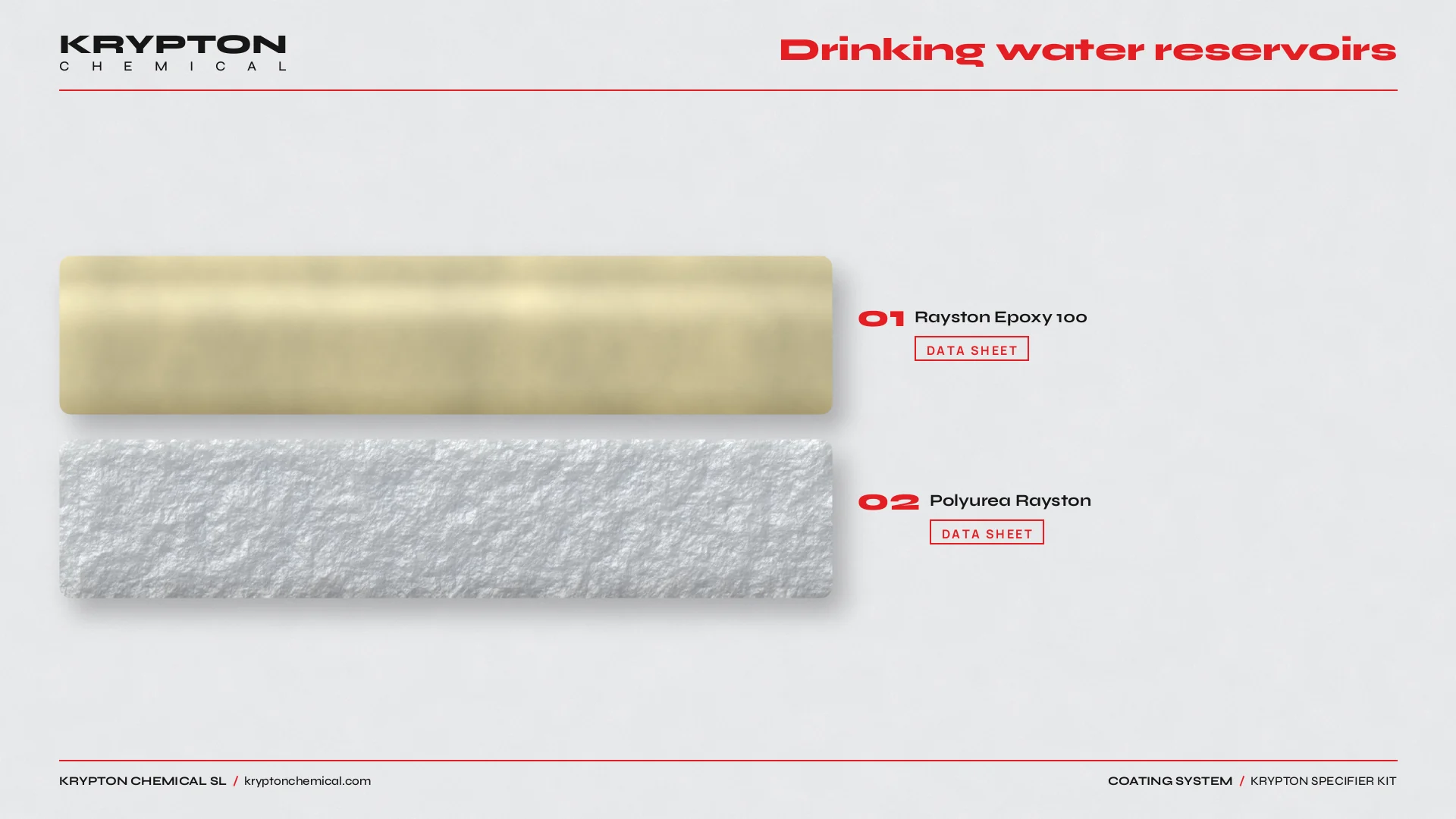 Krypton specifier kit, Drinking water reservoirs: Rayston Epoxy 100, Polyurea Rayston