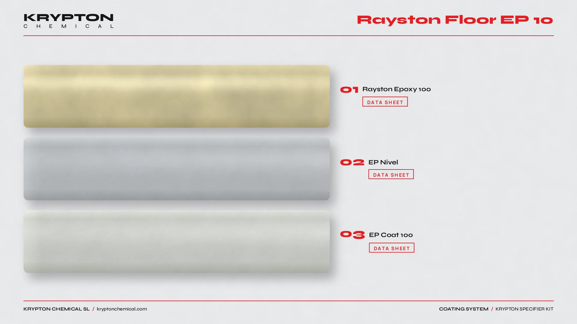 Kit del prescrittore Krypton, Rayston Floor EP 10: Rayston Epoxy 100, EP Nivel, EP Coat 100