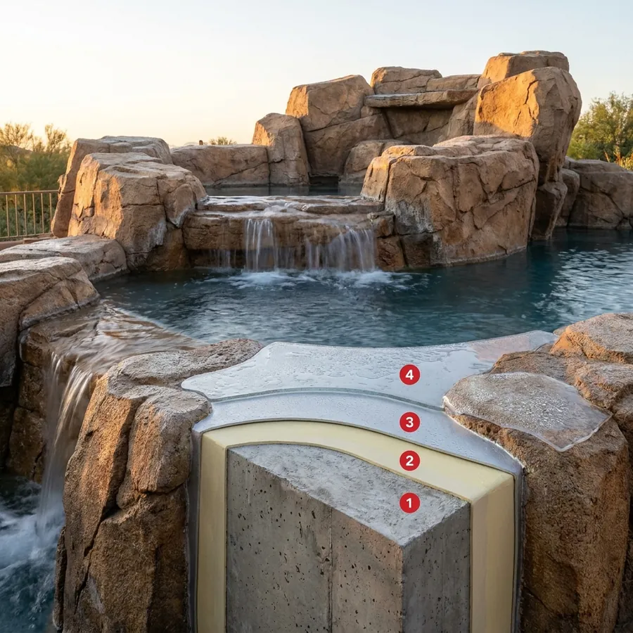 EPS structures, theme parks and furniture coating layers: Concrete substrate, Krypton ProLine PU AL Primer, Krypton ProLine CH55, Krypton ProLine PU 1000TC