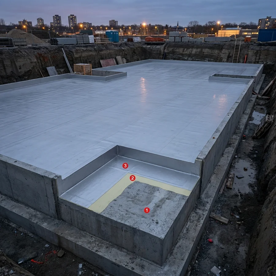 Foundations and barriers against radon gas coating layers: Concrete deck / slab, Primer Epoxy 100, Rayston Spray D50