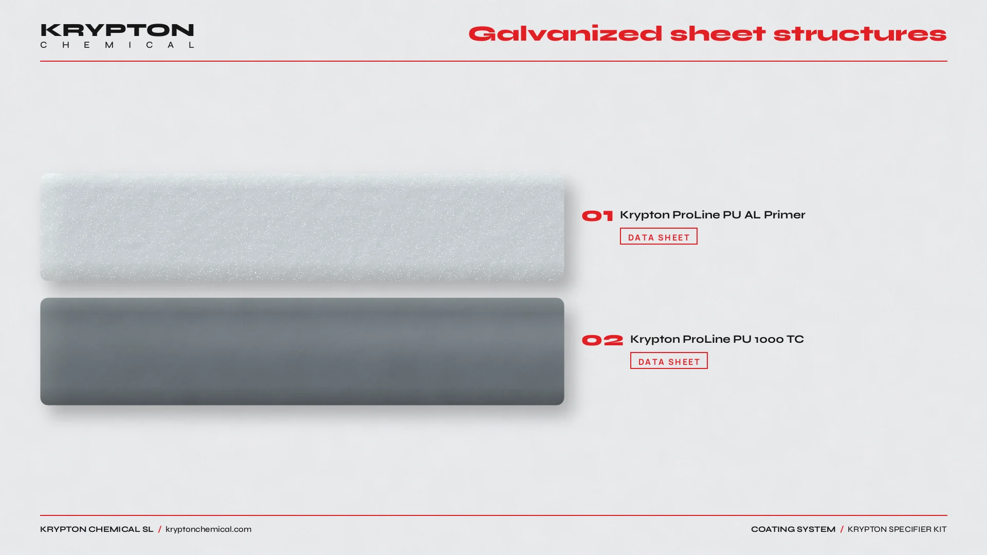 Krypton specifier kit, Galvanized sheet structures: Krypton ProLine PU AL Primer, Krypton ProLine PU 1000 TC