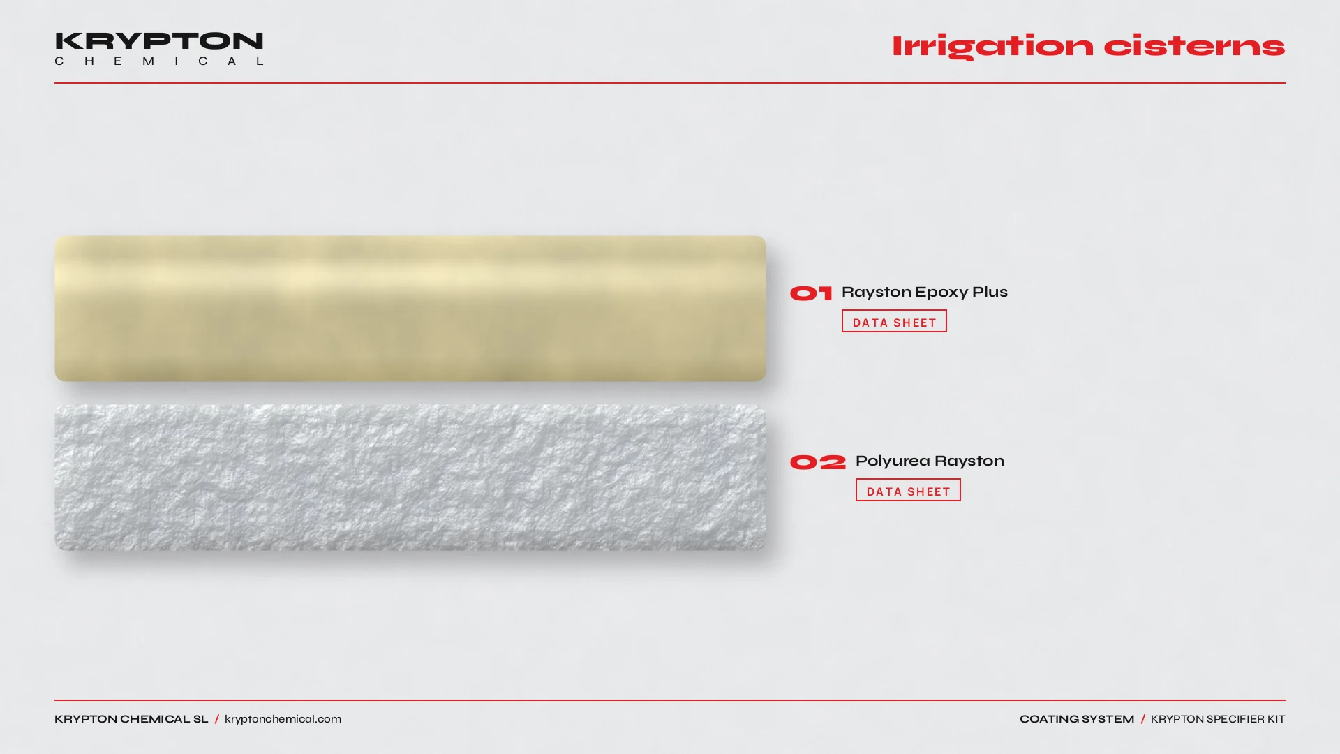 Krypton specifier kit, Cisternas de riego: Rayston Epoxi Plus, Poliurea Rayston