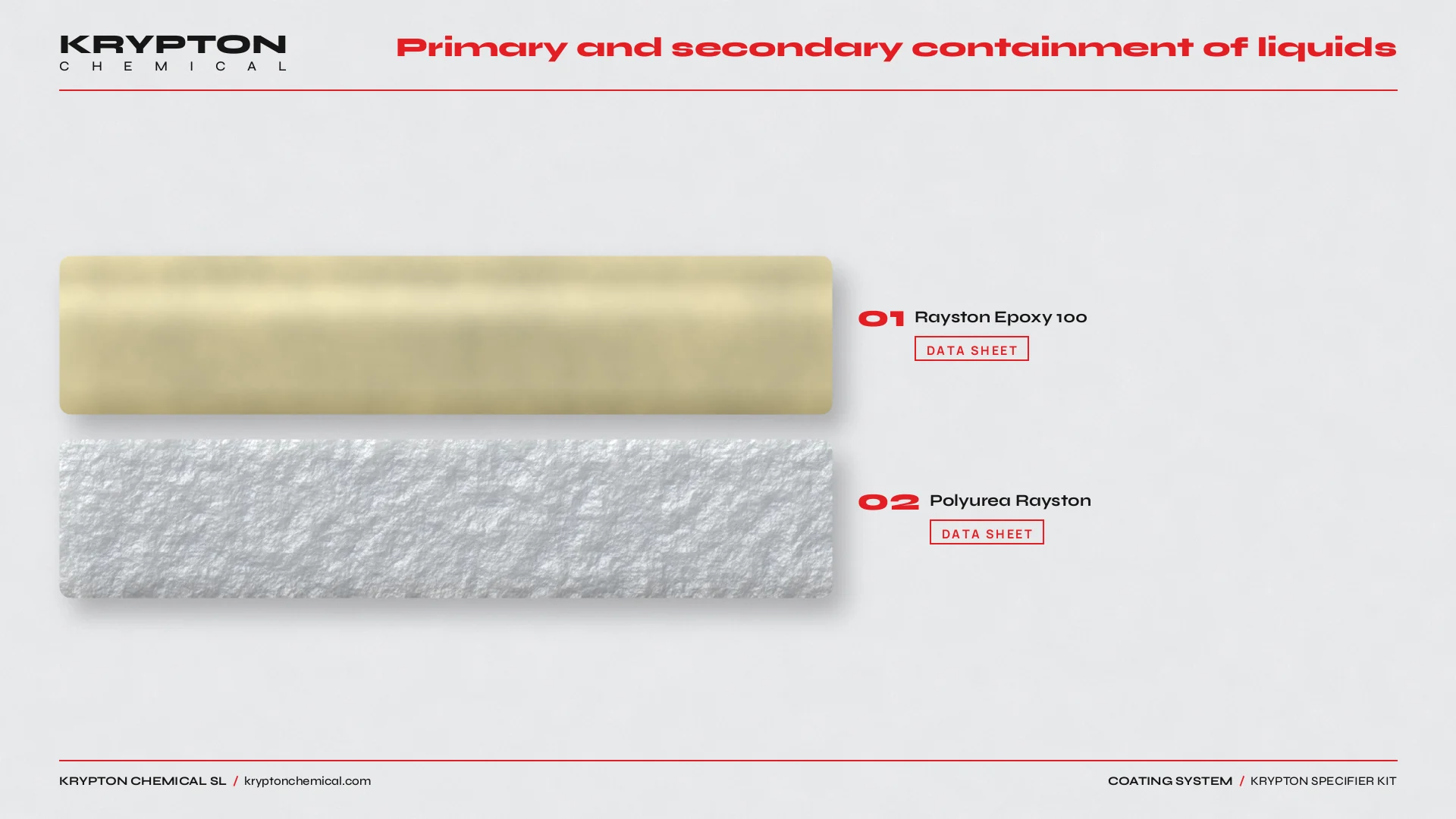 Krypton specifier kit, Primary and secondary containment of liquids: Rayston Epoxy 100, Polyurea Rayston