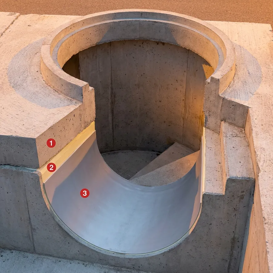 Manholes coating layers: Concrete deck / slab, Humidity Primer, Impermax EP