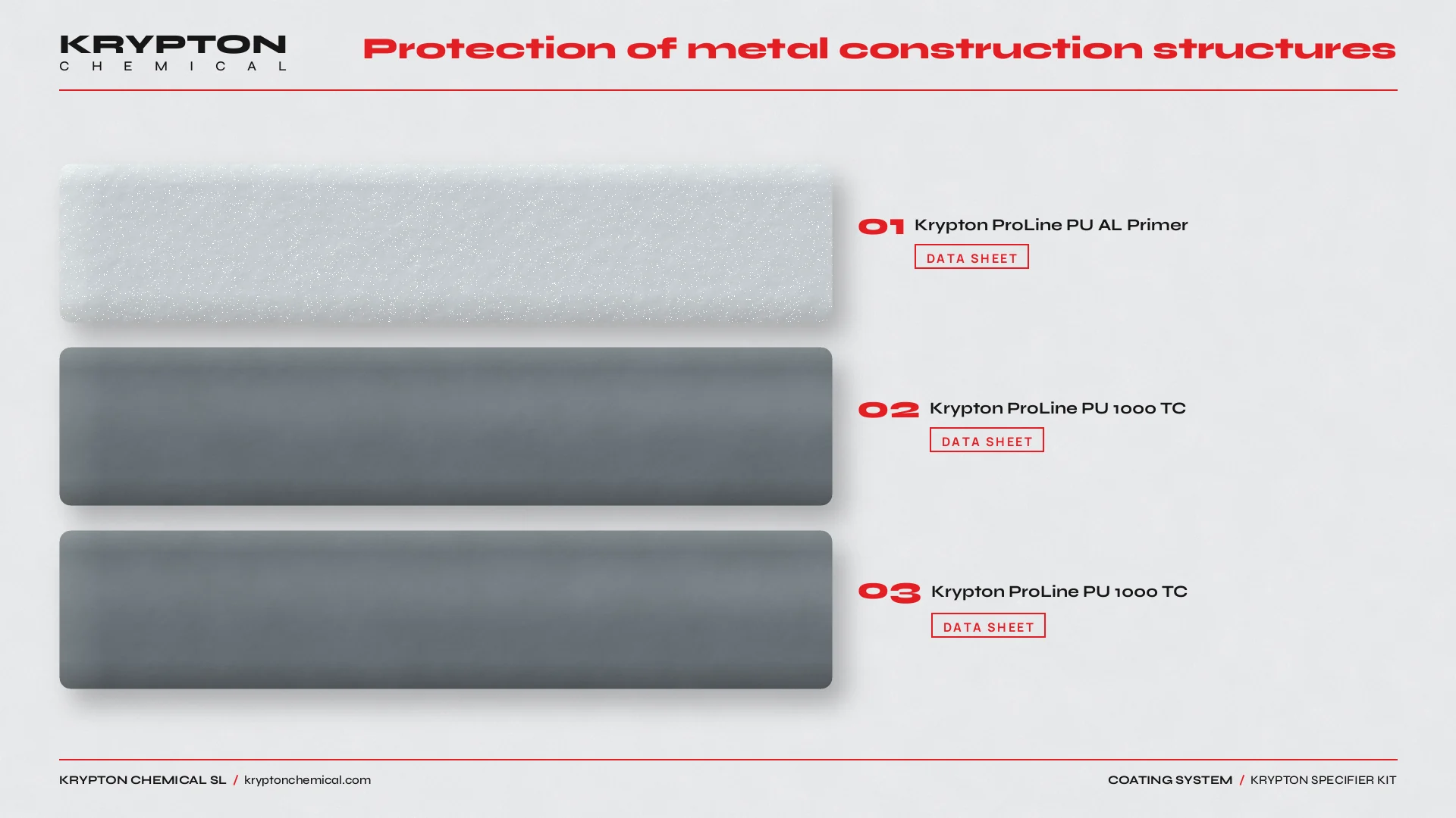 Krypton specifier kit, Protection of metal construction structures: Krypton ProLine PU AL Primer, Krypton ProLine PU 1000 TC, Krypton ProLine PU 1000 TC