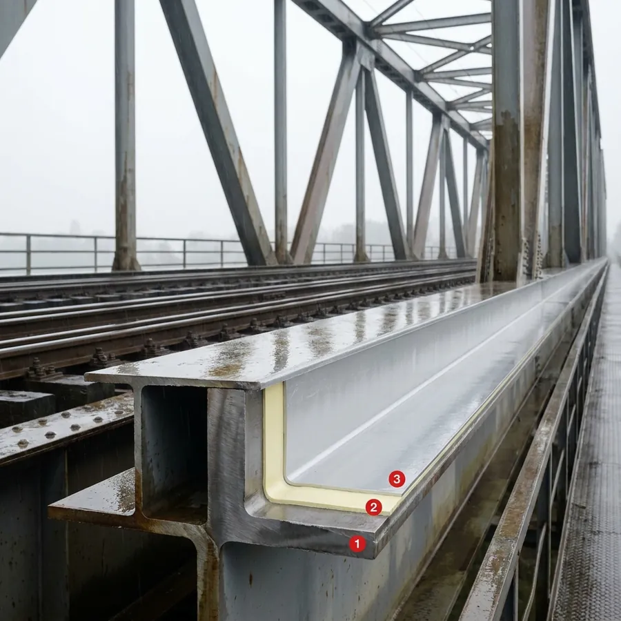 Protection of metal construction structures coating layers: Steel substrate, Krypton ProLine PU AL Primer, Krypton ProLine PU 1000TC