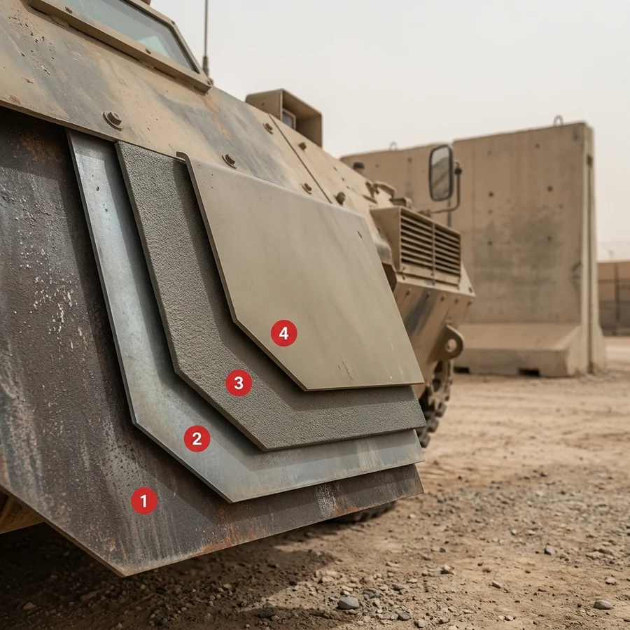 Military and defence coating layers: blasted steel, Krypton ProLine PU ZN Primer, Krypton ProLine CH55, Krypton ProLine PU 1000 TC