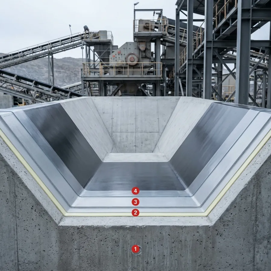 Mining coating layers: Concrete substrate, Krypton ProLine PU AL Primer, Krypton ProLine AB95P, Krypton ProLine PU 1000TC