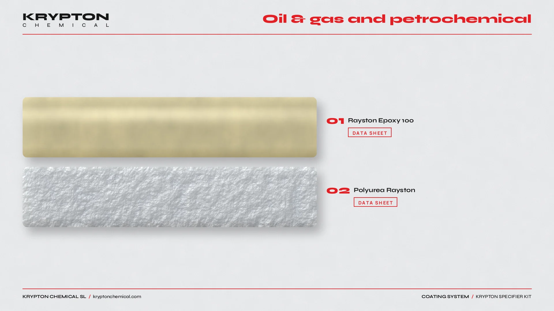 Krypton specifier kit, Oil & gas and petrochemical: Rayston Epoxy 100, Polyurea Rayston
