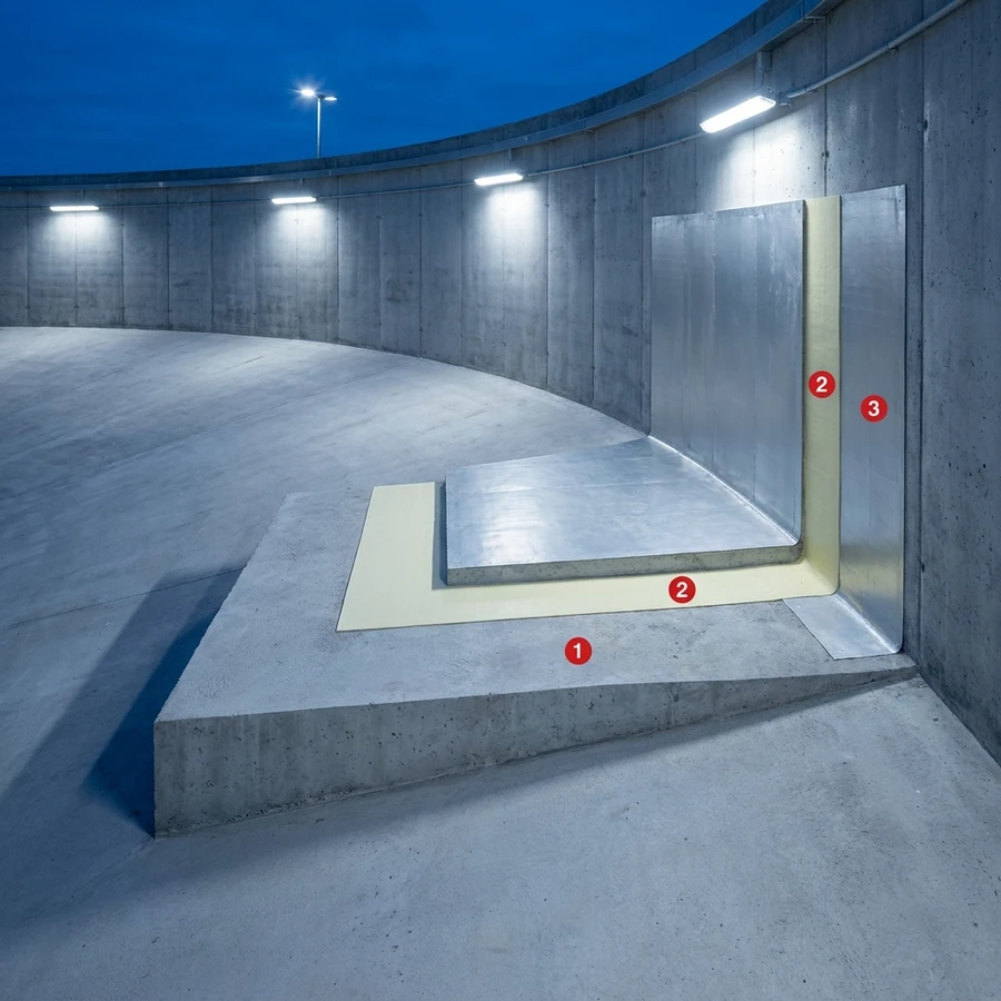 Purification plants coating layers: Concrete deck / slab, Krypton ProLine PU AL Primer, Krypton ProLine CH55