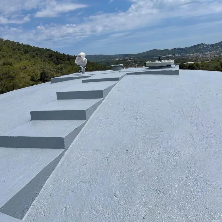 Grey Rayston Spray D50 coating on a sloped biogas tank roof with coated steps, vents and hatches