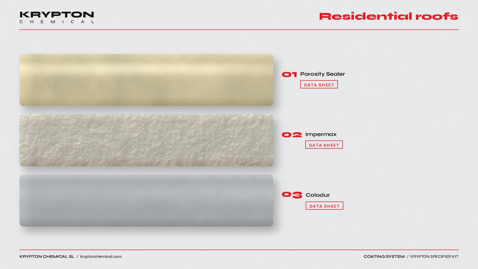 Krypton specifier kit, Residential roofs: Porosity Sealer, Impermax, Colodur