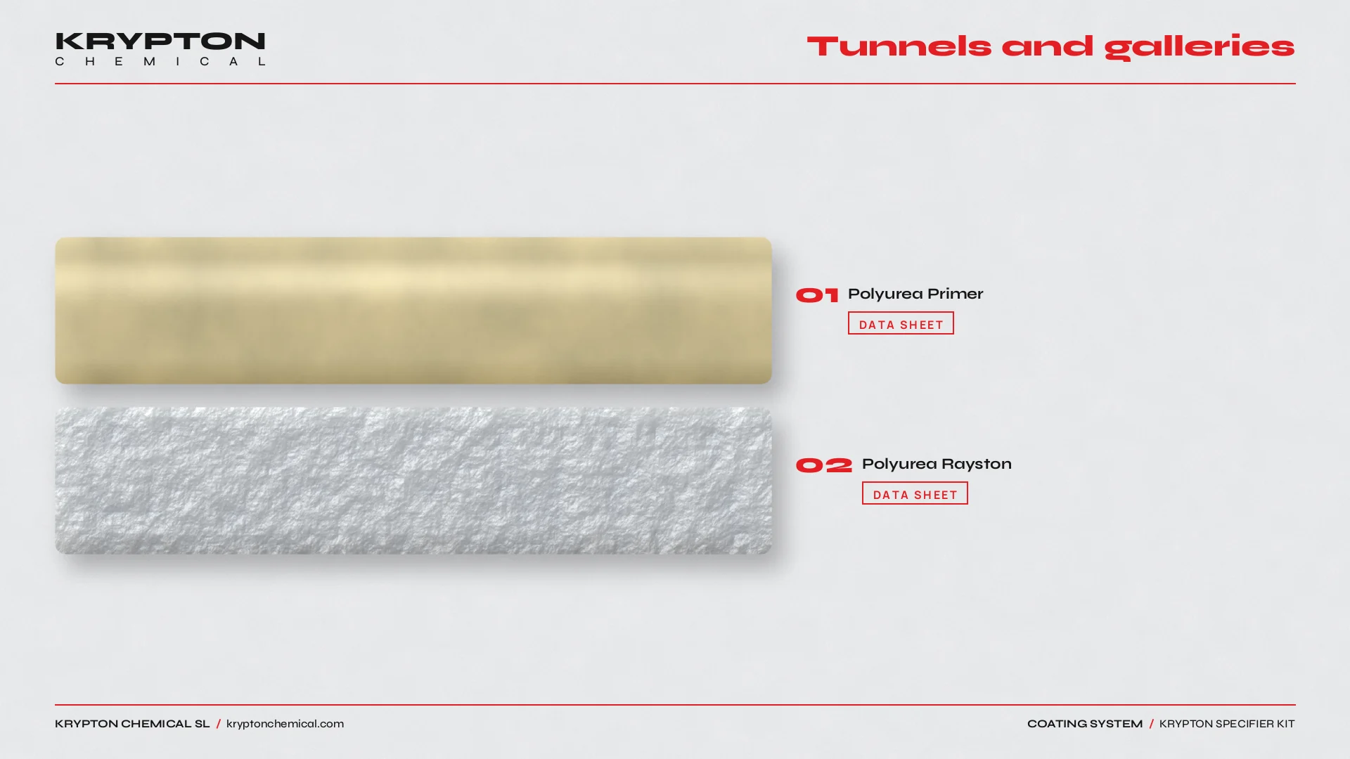Krypton specifier kit, Tunnels and galleries: Polyurea Primer, Polyurea Rayston