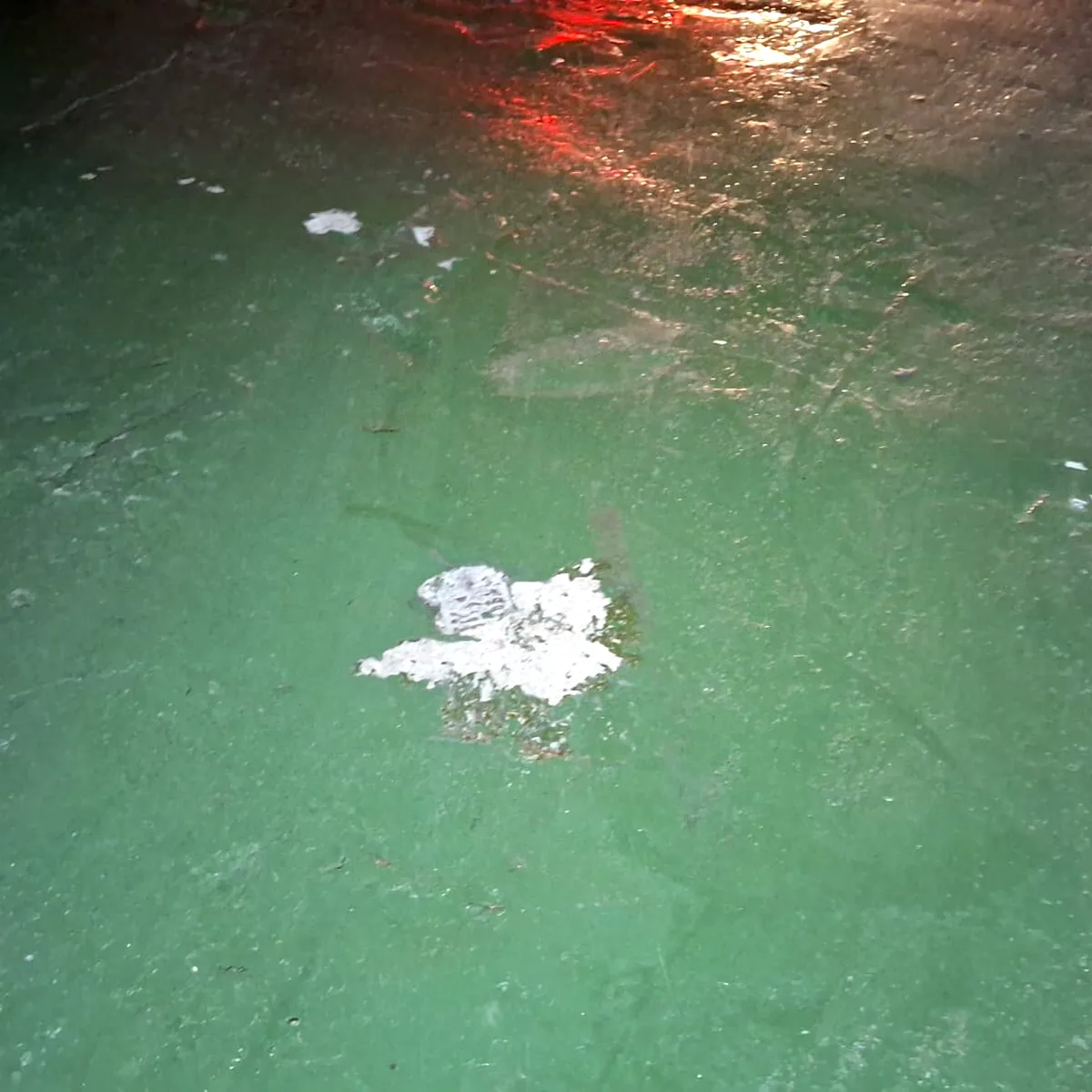 Crumpled flake lying on the shiny green surface Crumpled flake lying on the shiny green surface