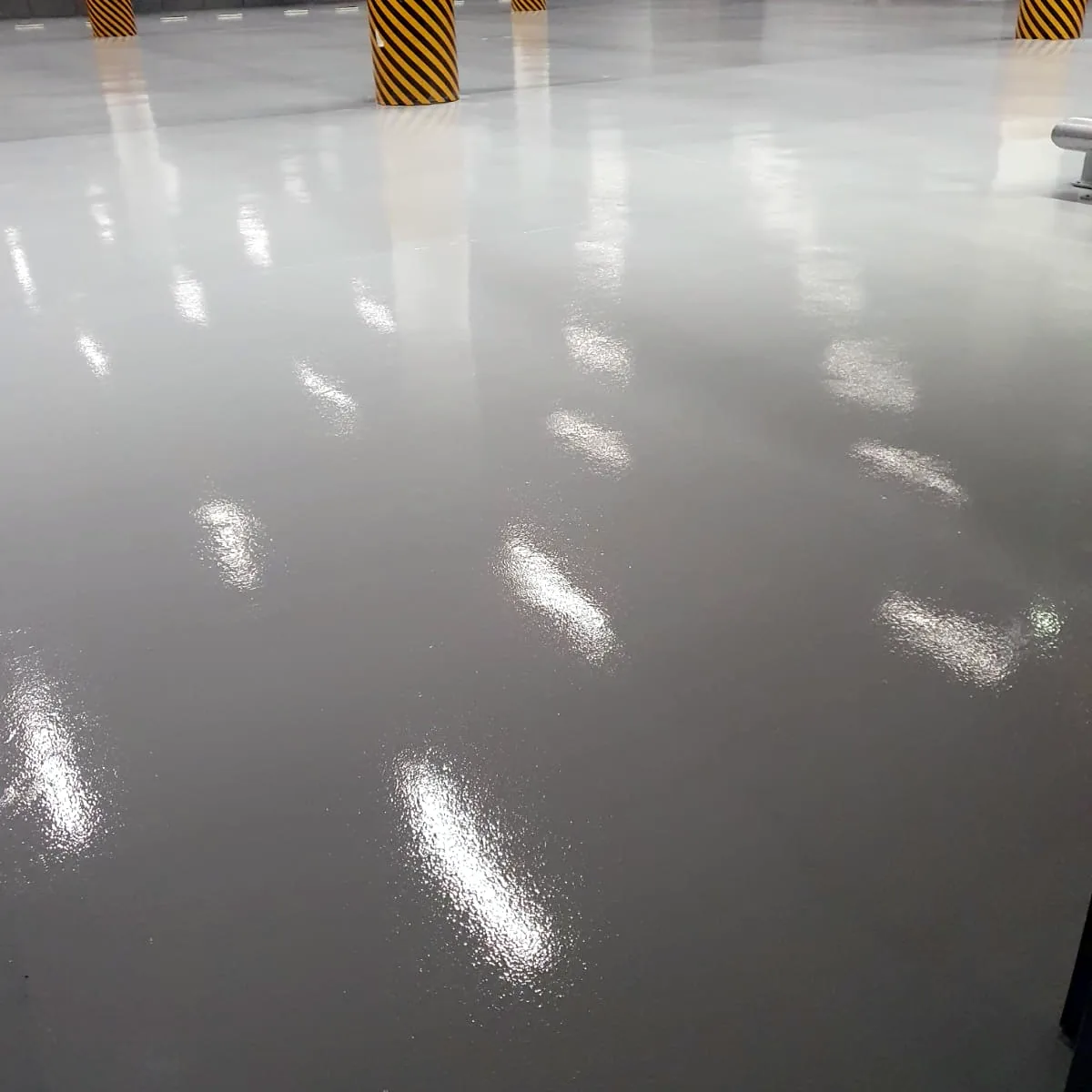 Blood bank epoxy flooring: glossy floor between the banded columns