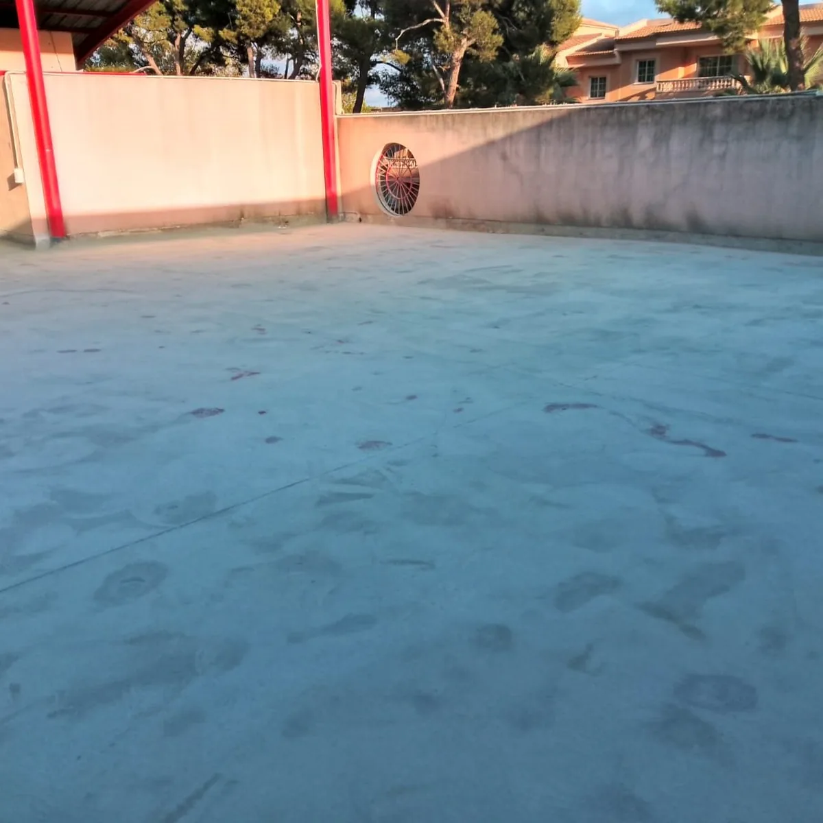 Blue anti-slip membrane texture on the car park roof, Mallorca