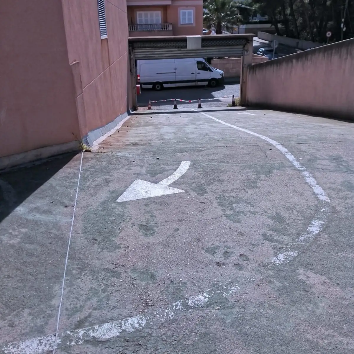 Worn concrete parking ramp before waterproofing, Santa Margarida, Mallorca
