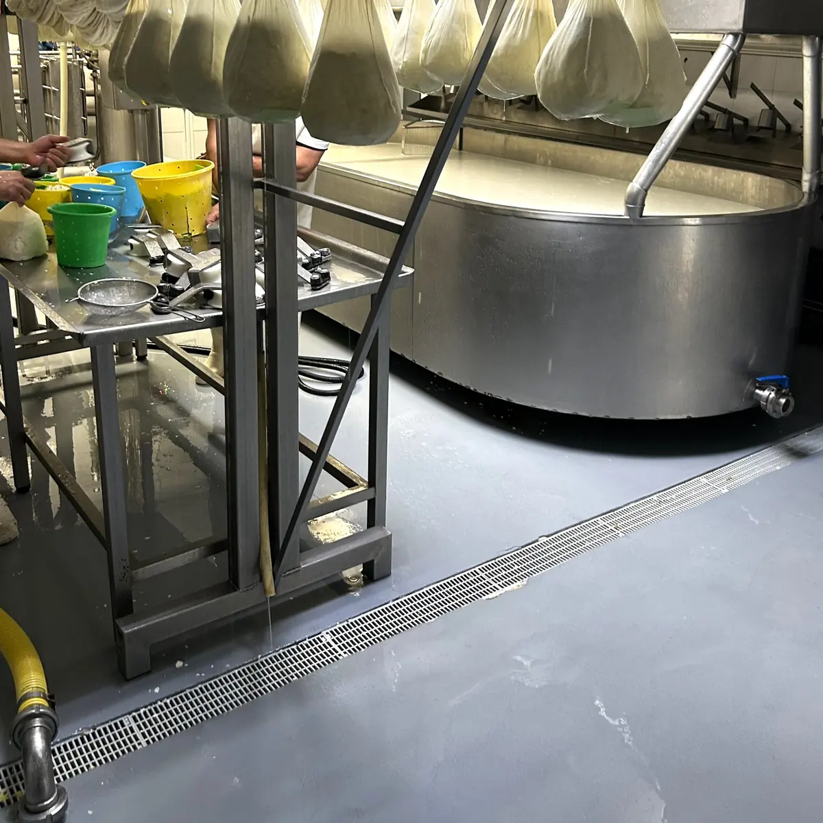 Production area with vats on the finished floor, Menorca