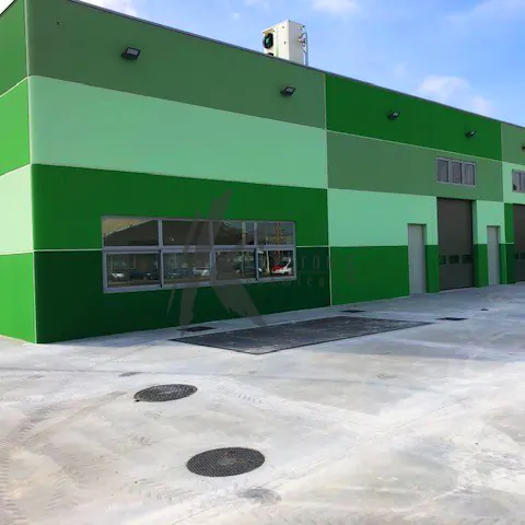 The green and pale green facade