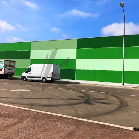 The building from the service yard