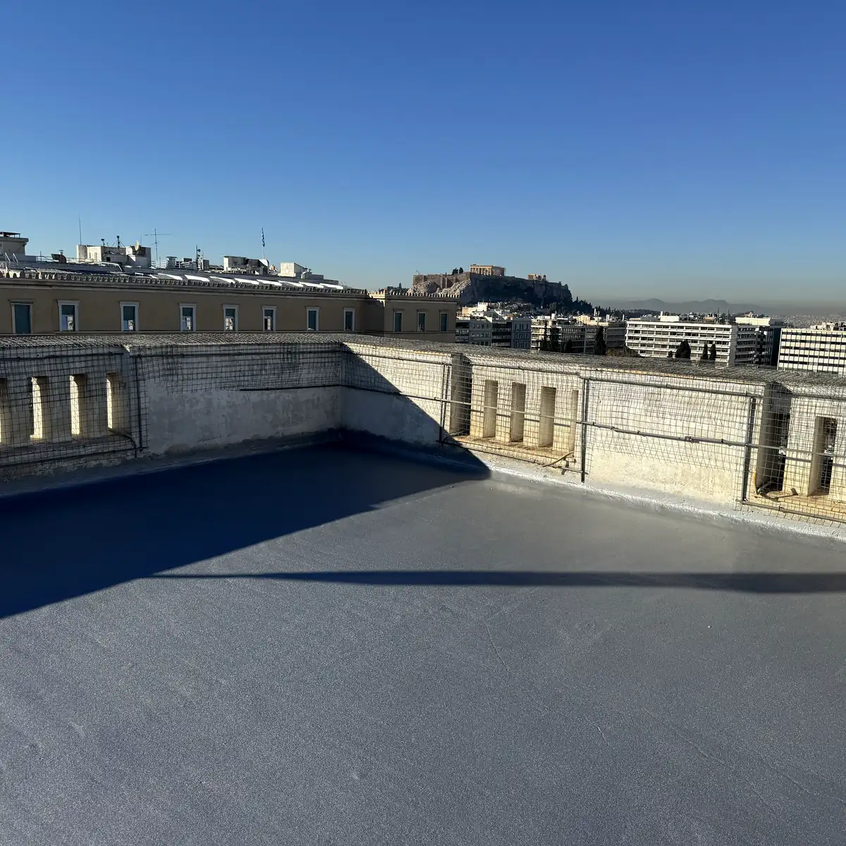 Embassy roof edge and balustrade after coating, Athens