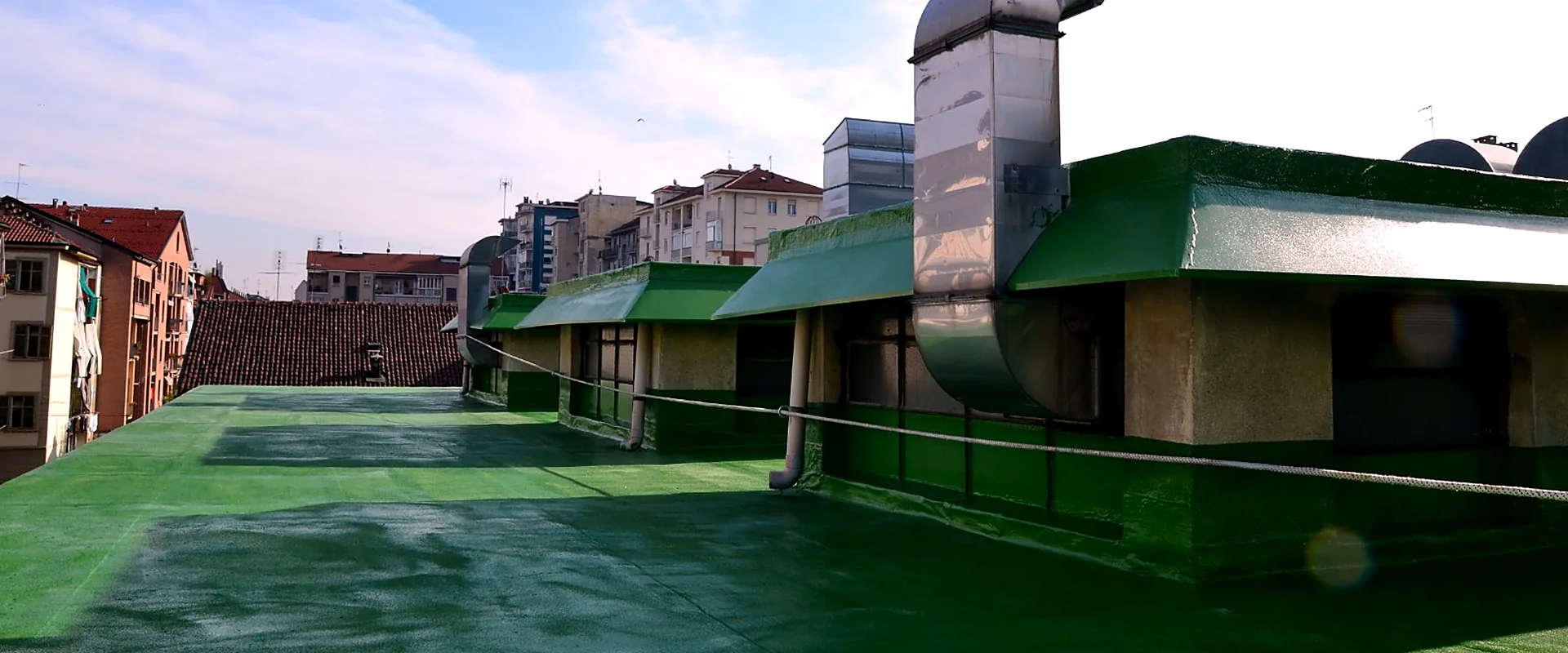 Roof waterproofing at a mall in Turin