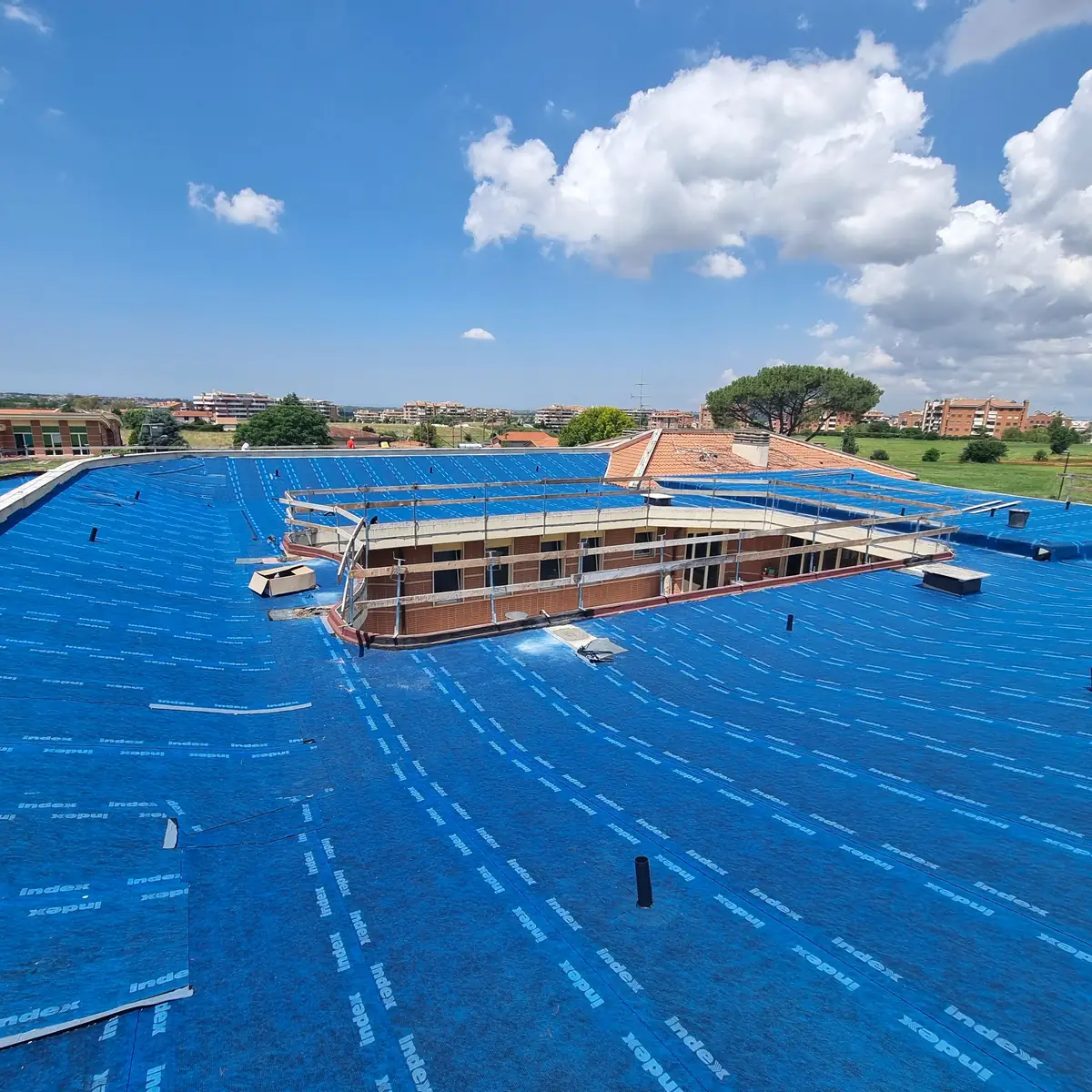 Prepared curved roof plate under clear sky, Rome nursery