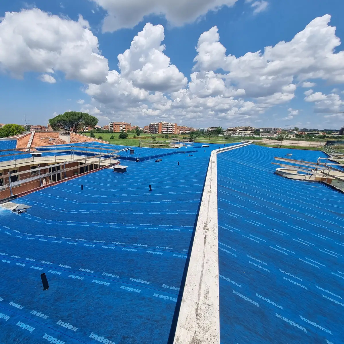 Aerial view of the nursery roof mid-works, Rome
