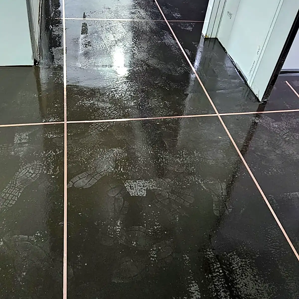 Pharma ESD flooring in Barcelona at the copper tape stage