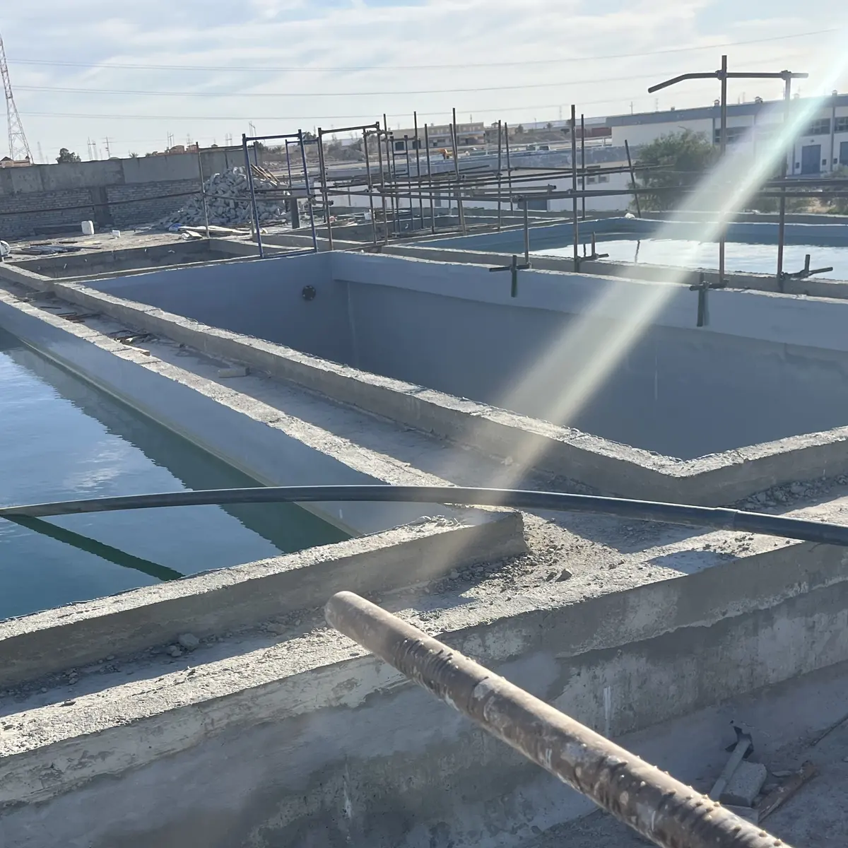 Lined water tanks at Ramla during a water test