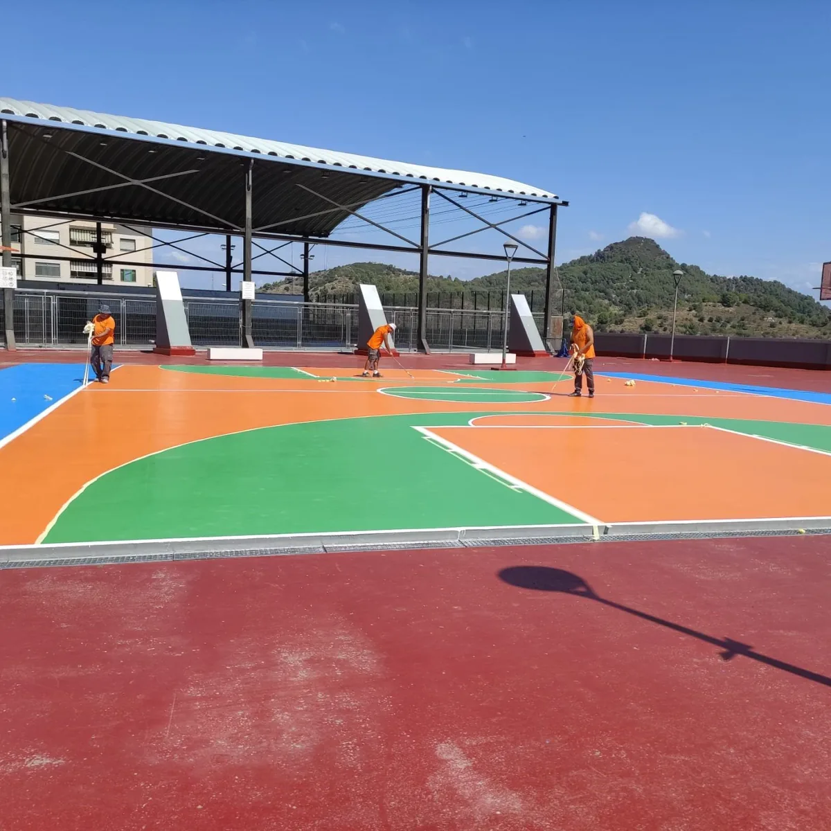 Finished court markings beside the roof canopy, Montcada i Reixac