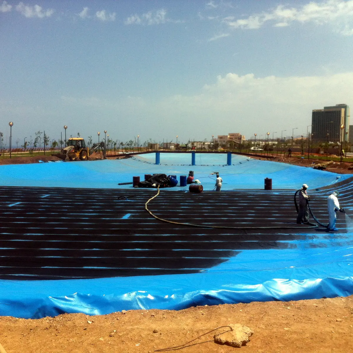 Lake floor showing sprayed and unsprayed strips of fabric