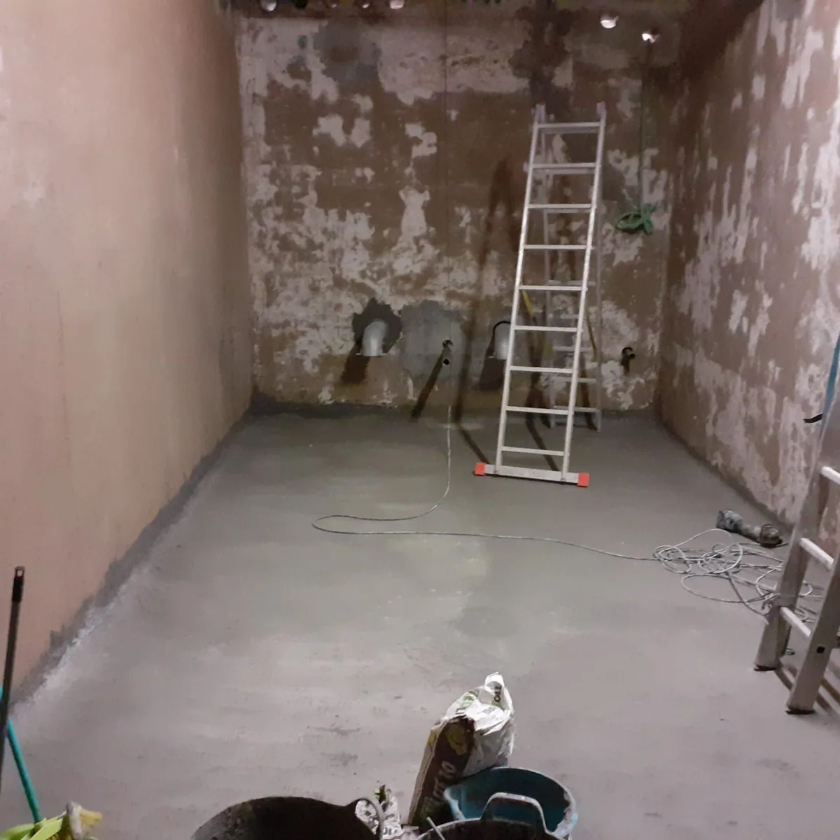 Concrete water tank interior before waterproofing, Mallorca